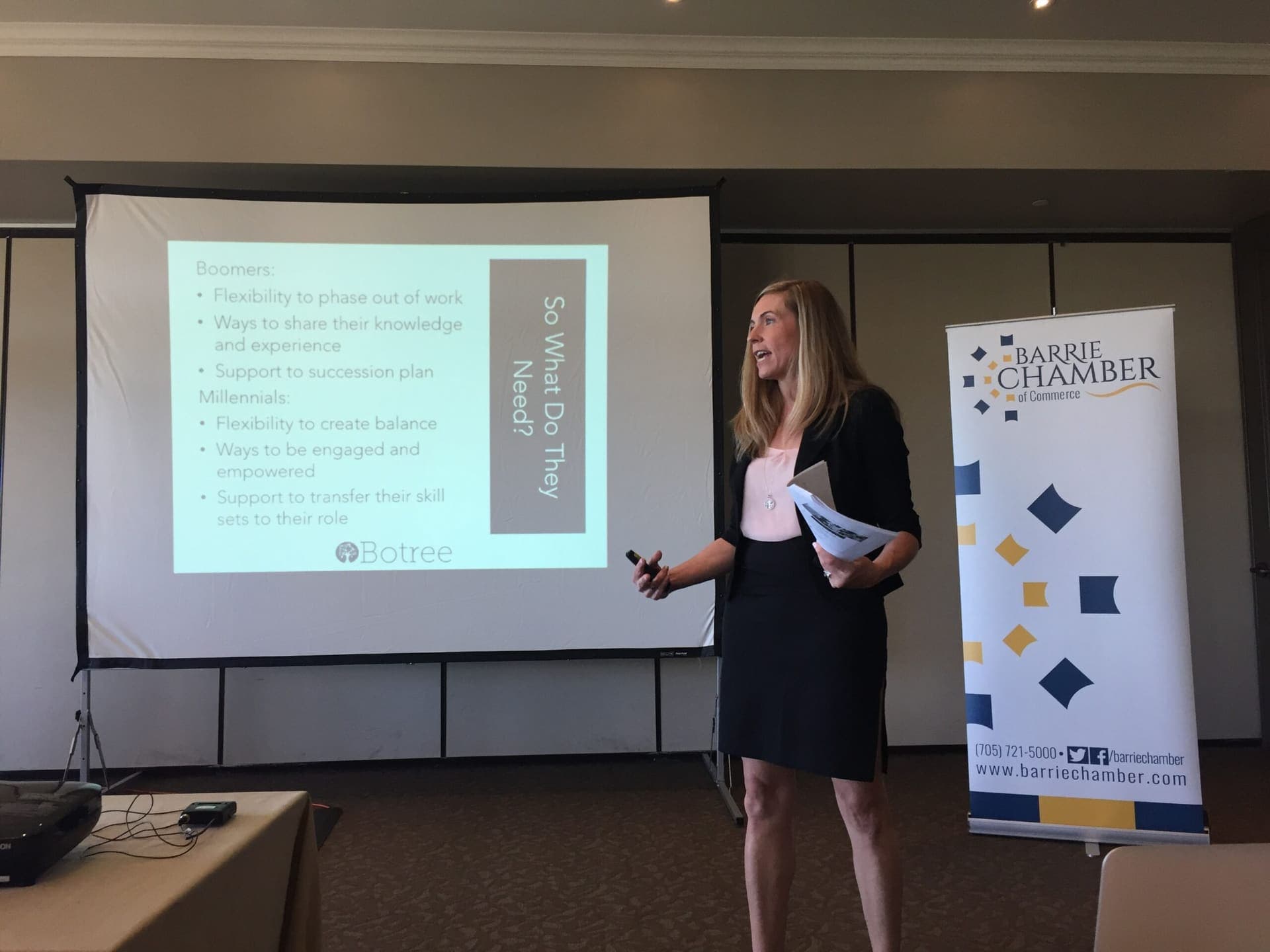 A Level Up facilitator presenting leadership material to a chamber of commerce audience.